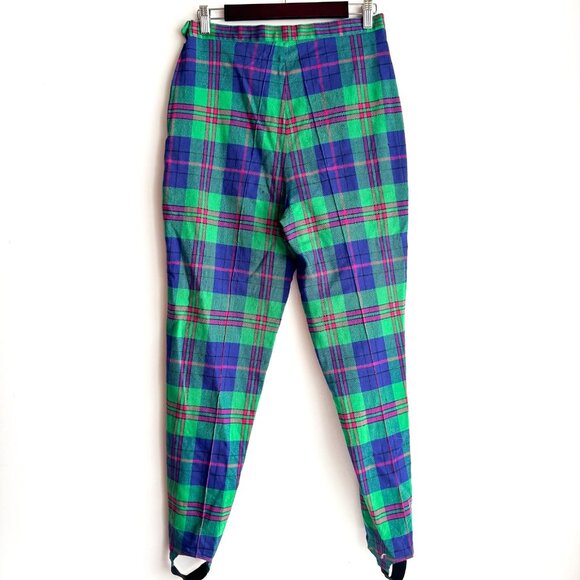 Vintage Apriori Green Pink Plaid Stretch Stirrup Pants M - Picture 5 of 7